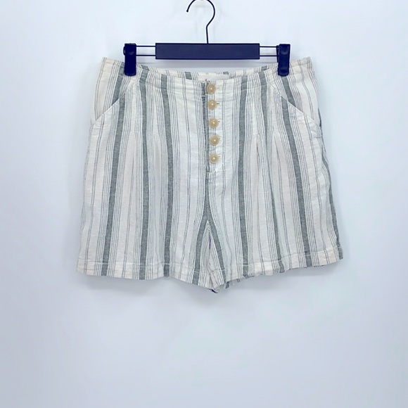 (#33) ANTHROPOLOGIE Striped Linen Blend High Rise Beachgoer Shorts - Picture 2 of 3